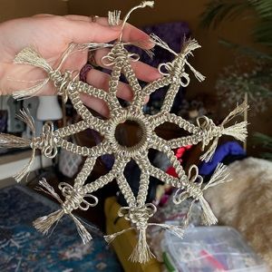 Handmade Macramé Metallic Silver Snowflake
